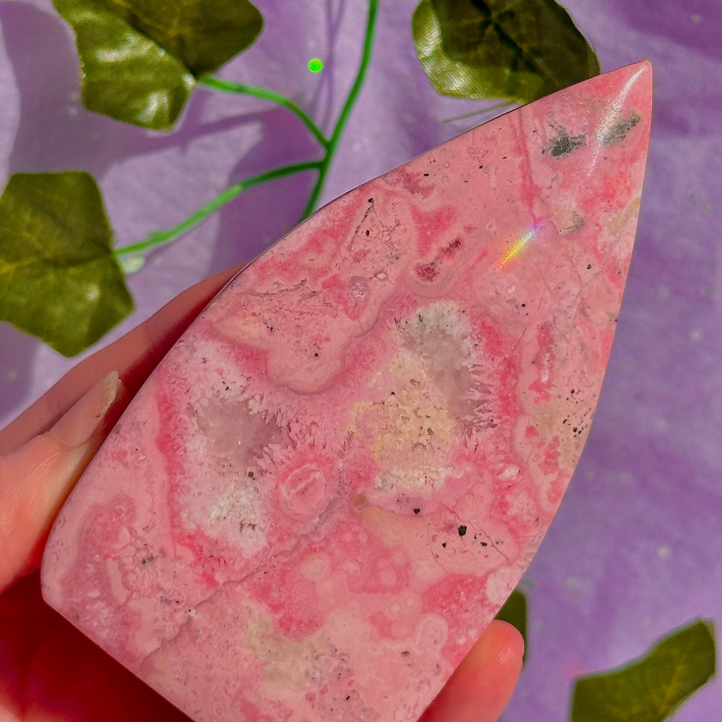 peruvian rhodonite teardrop carving