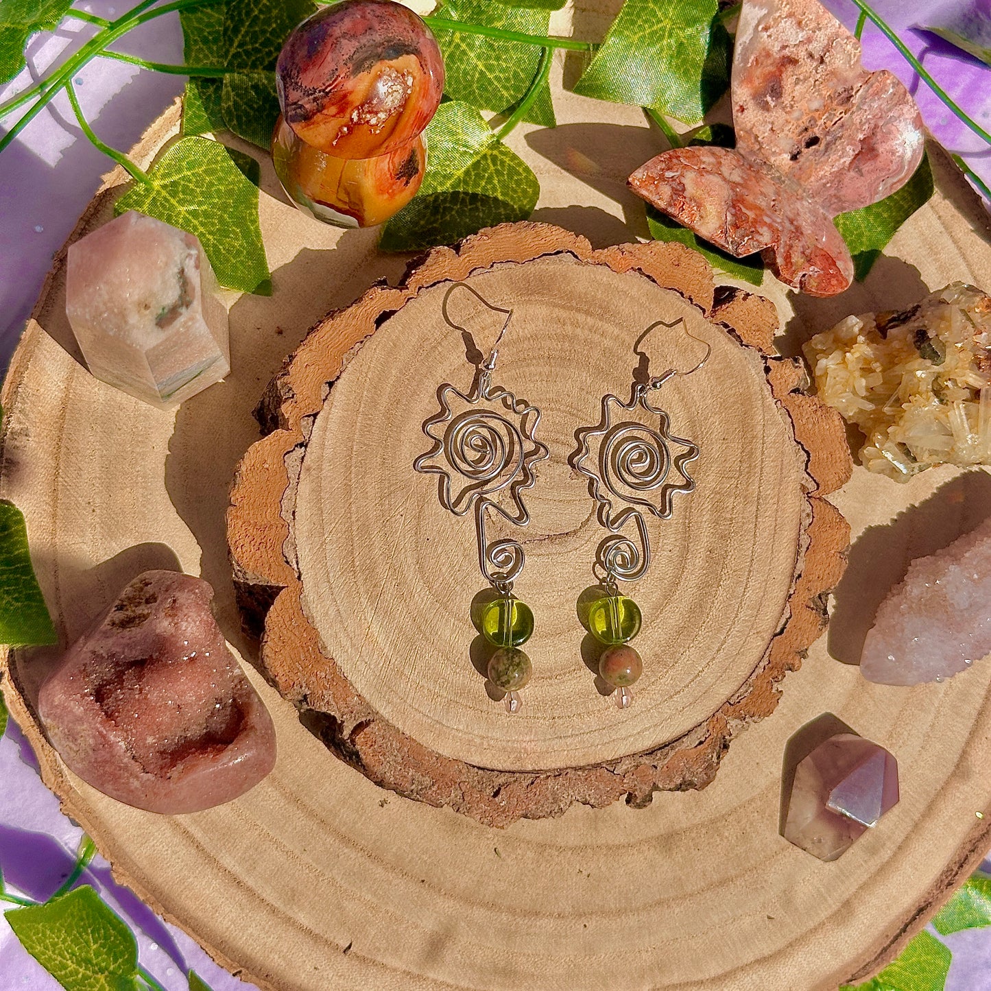 flower field earrings ~ unakite on 925 hooks