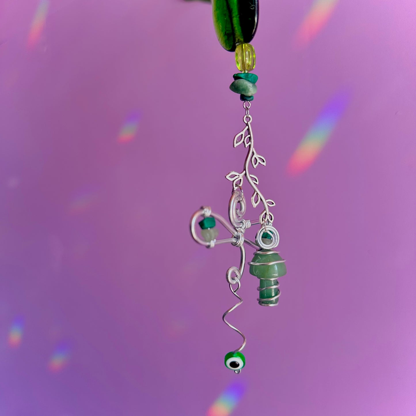 dragon fly mushroom car charm ~ aventurine and malachite