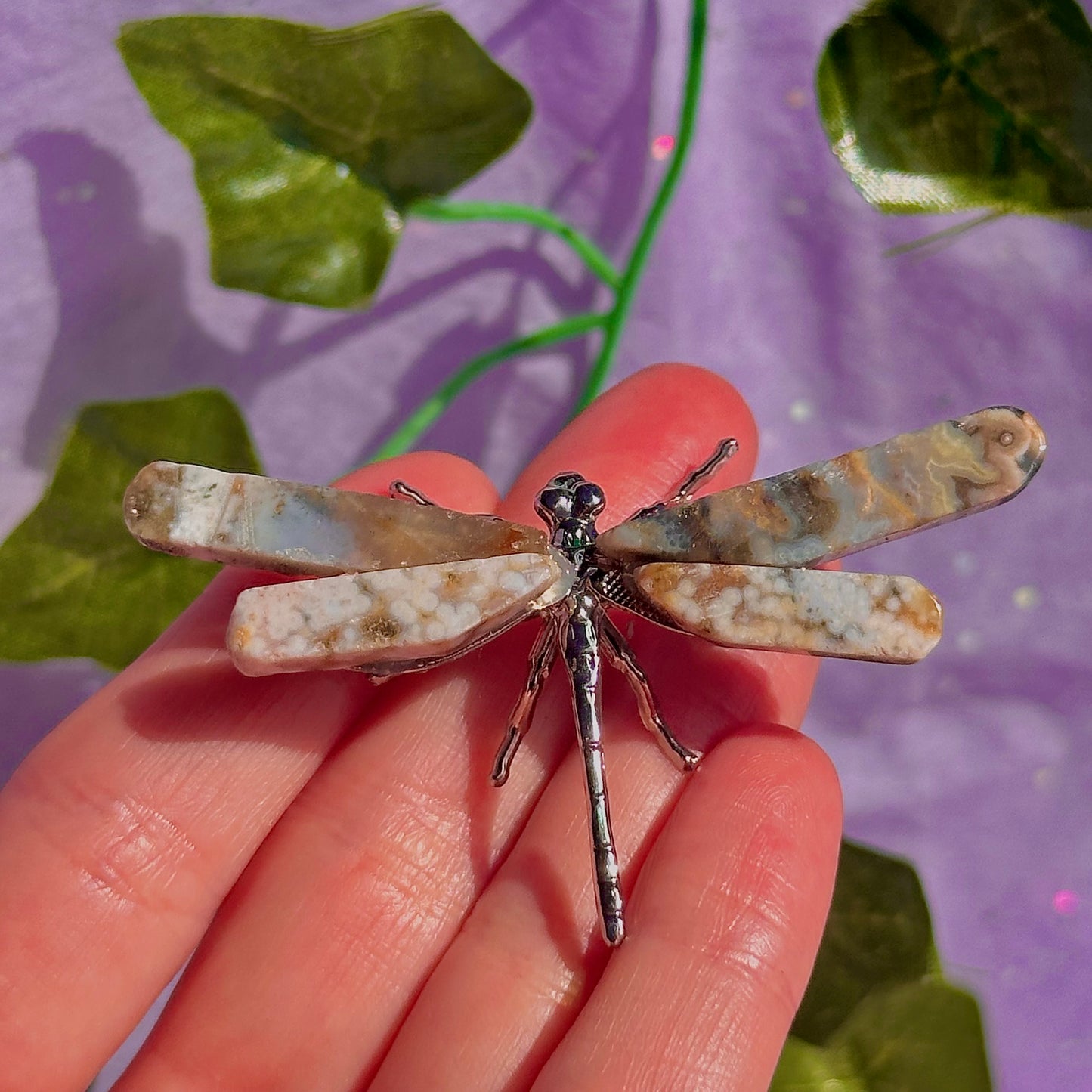 sea jasper butterflies on stand & dragon fly carving ~ choose your own