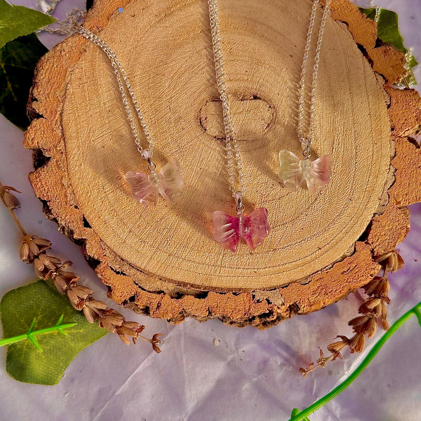 rainbow fluorite bow necklace ~ 925 silver plated 18 inch chain / intuitively chosen