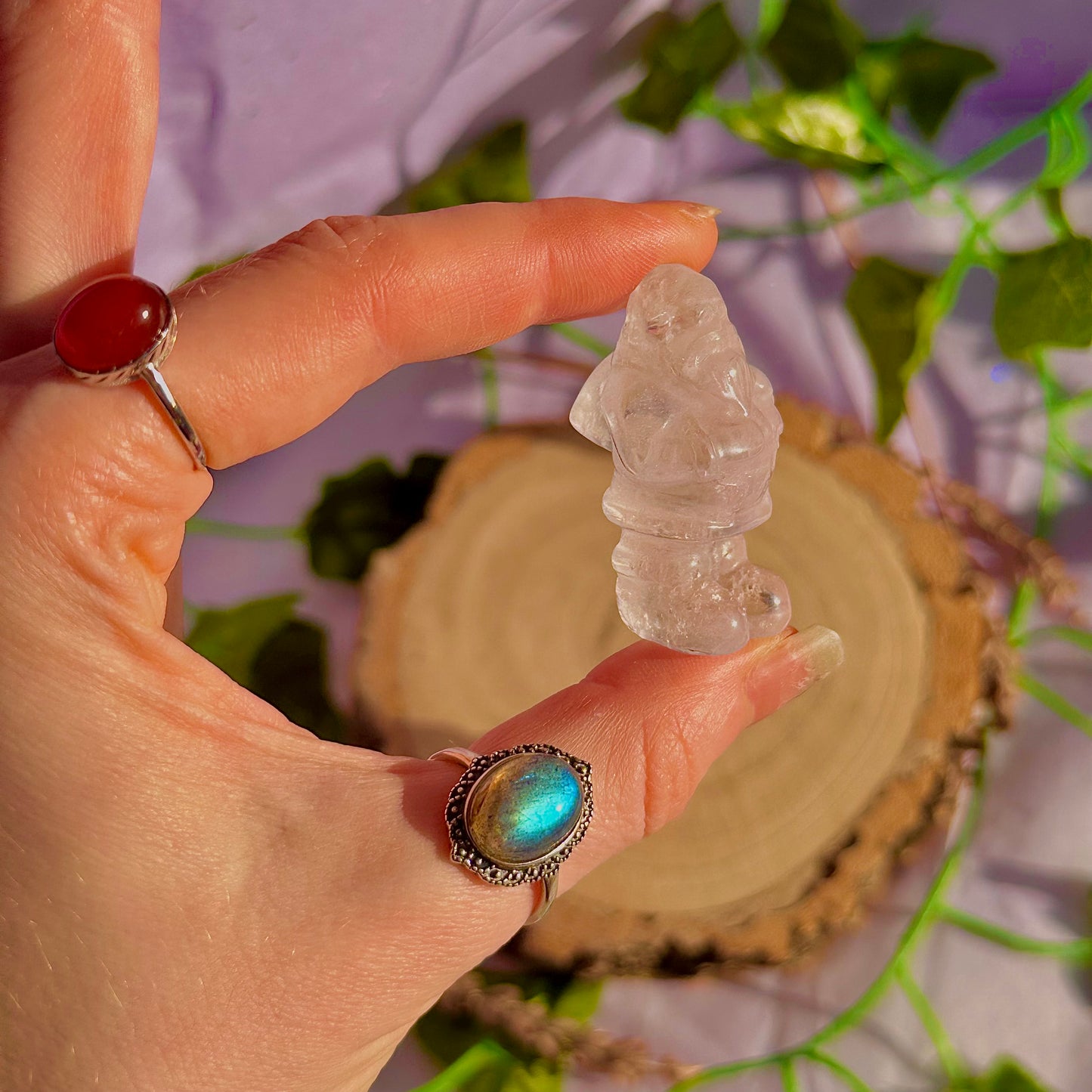 sculptures du père Noël, quartz rose et quartz clair ~ choisissez le vôtre