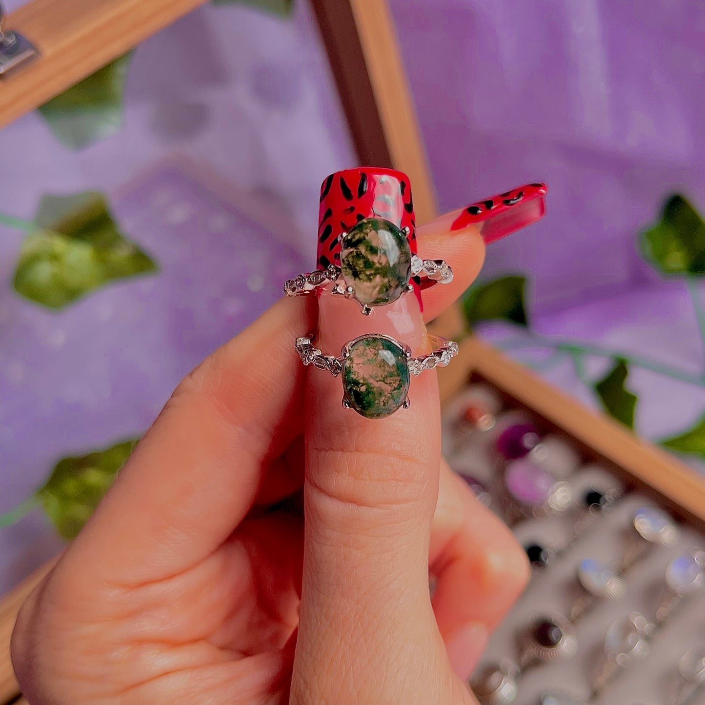 moss agate style B ~ 925 sterling silver adjustable rings / choose your own