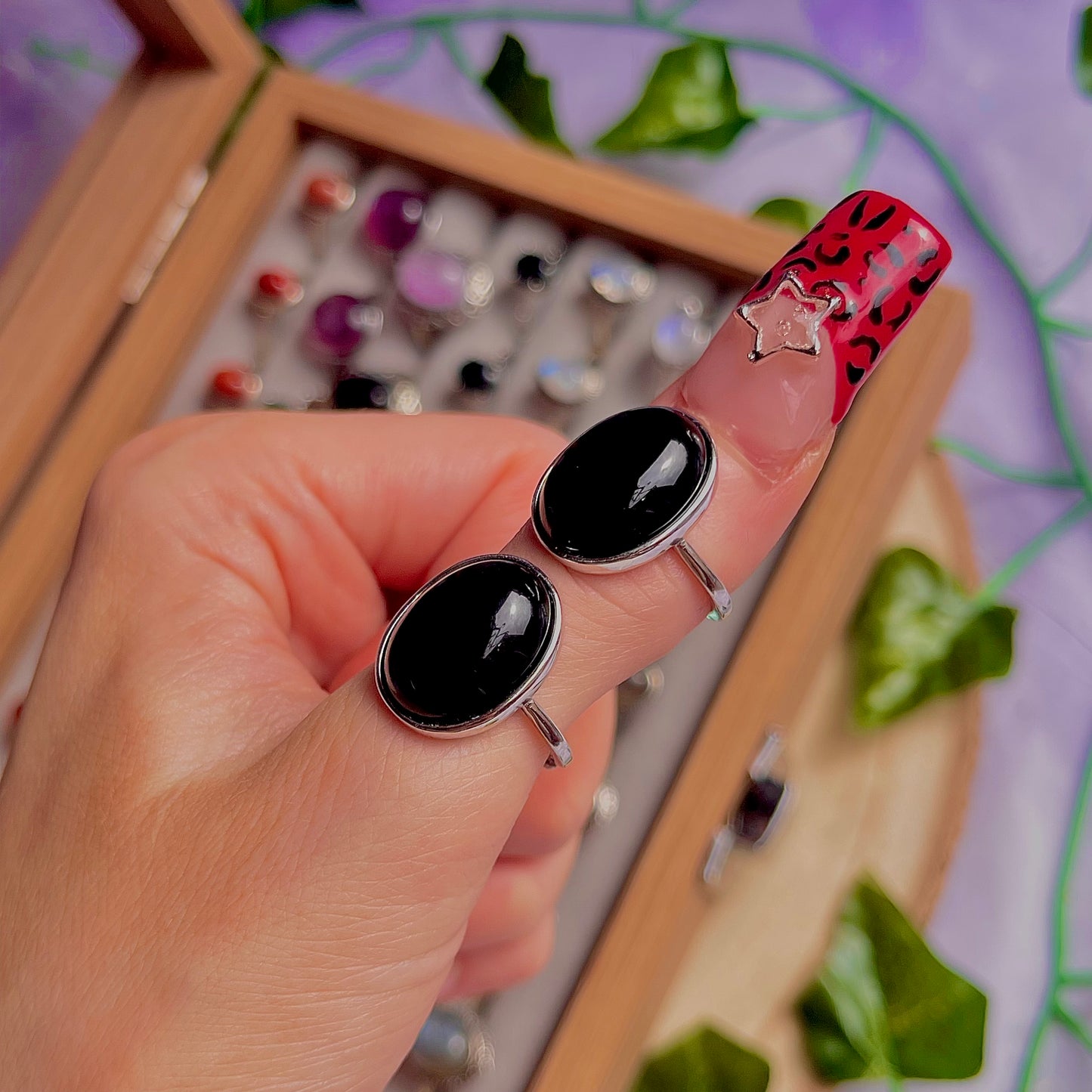 black obsidian ~ 925 sterling silver adjustable rings / intuitively chosen