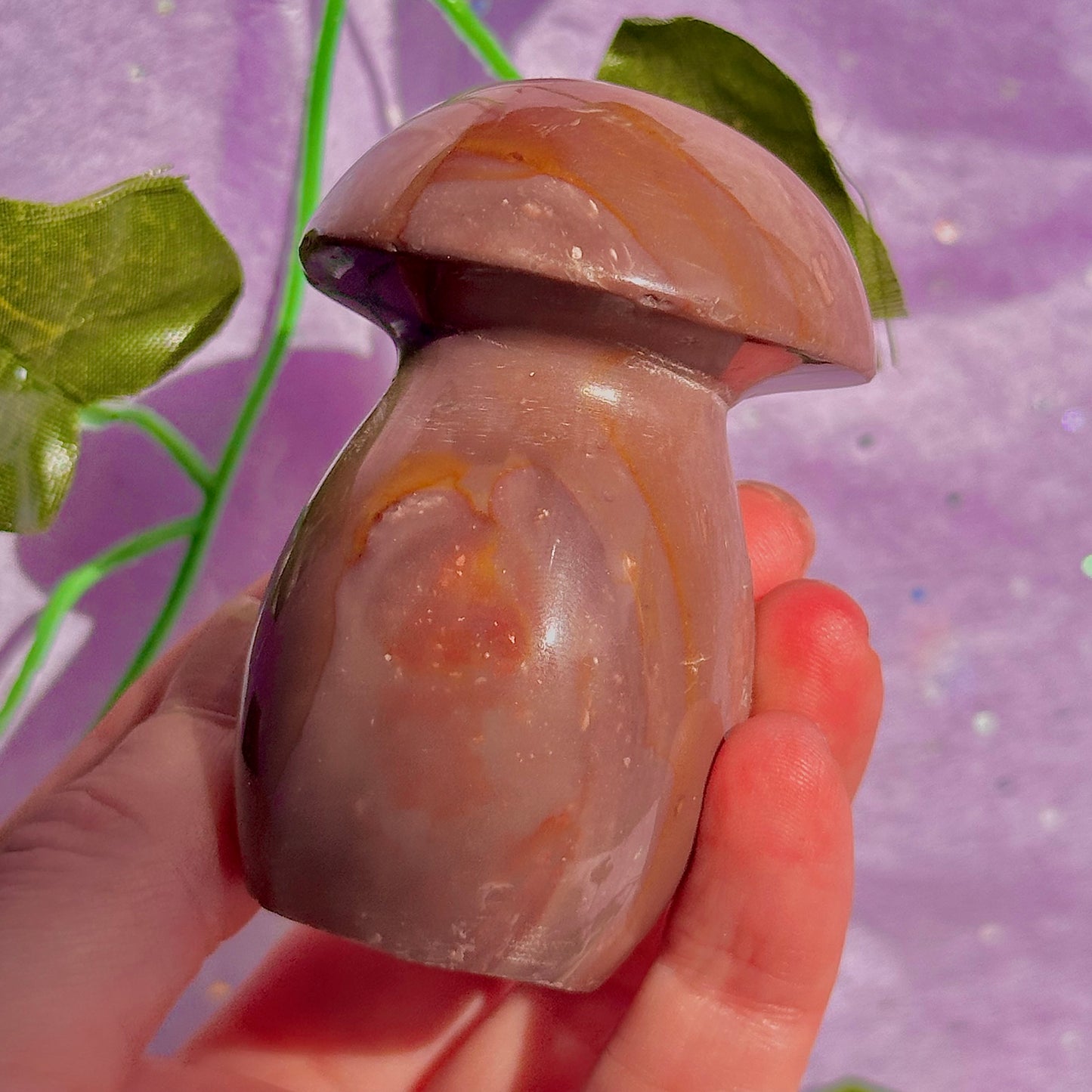 dusty mauve sea jasper mushroom carving
