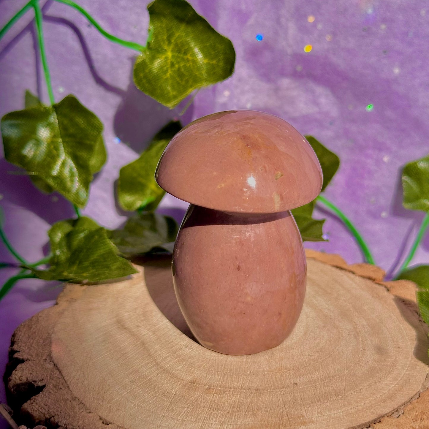 dusty mauve sea jasper mushroom carving