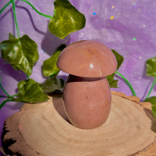dusty mauve sea jasper mushroom carving