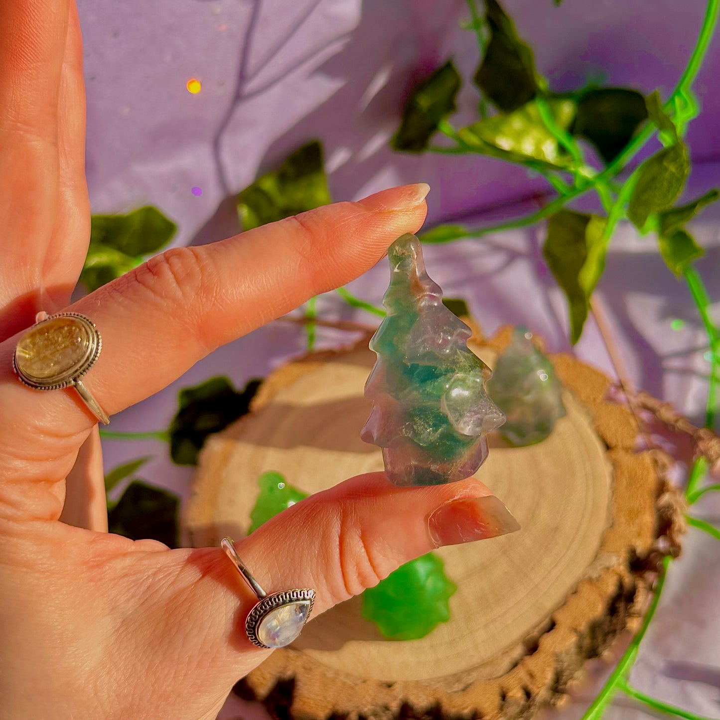 Sculptures de sapins de Noël, aventurine verte et fluorite arc-en-ciel ~ choisissez la vôtre