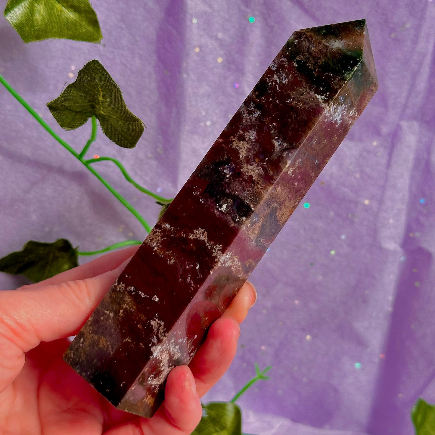 red moss agate tower