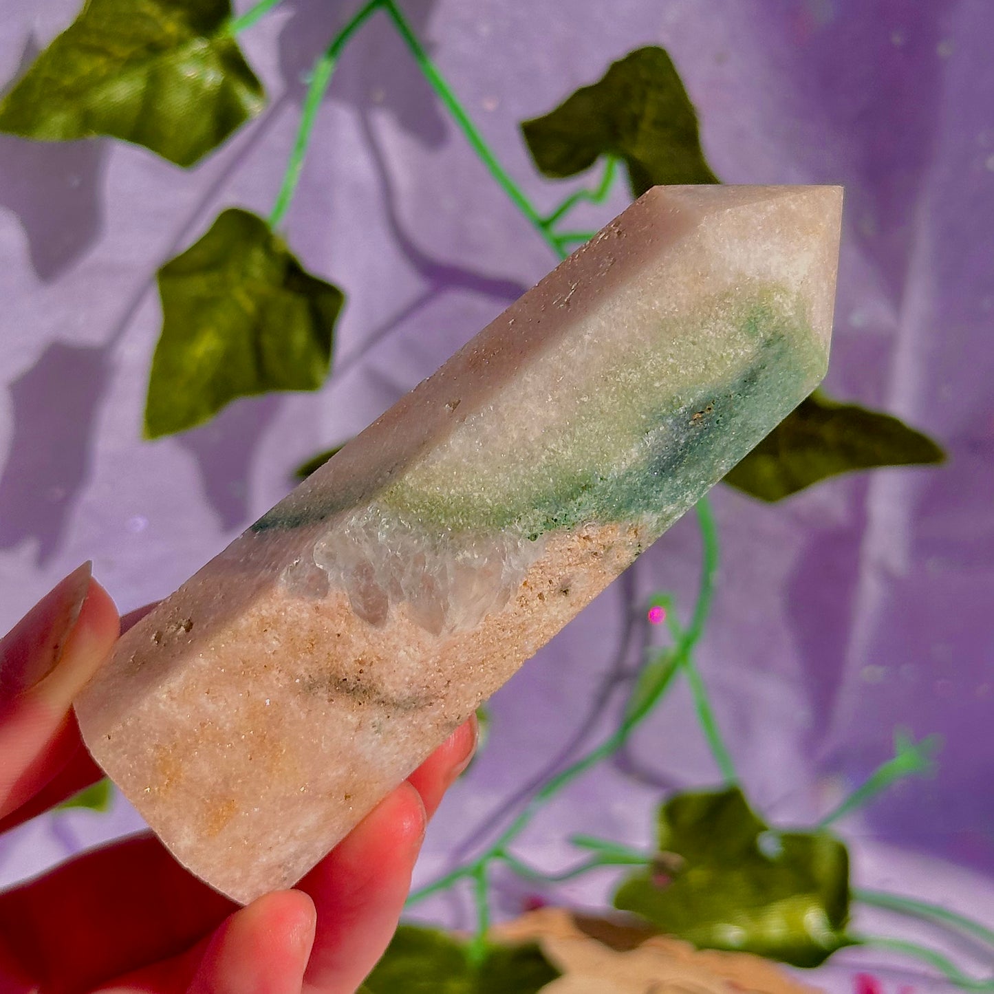 pink amethyst with green jasper towers ~ intuitively chosen