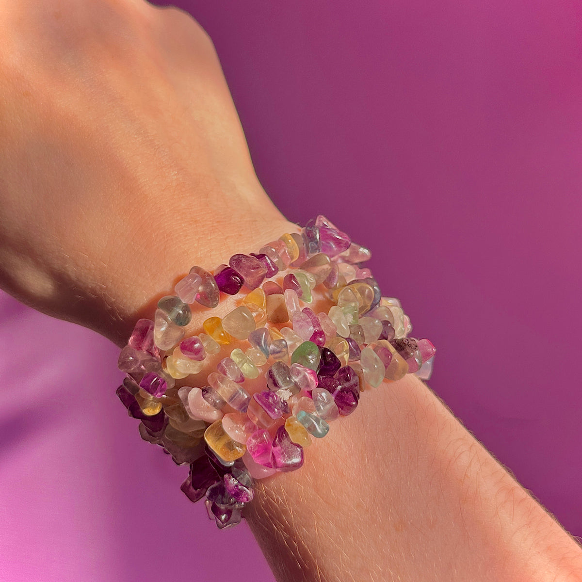 rainbow fluorite chip bracelets