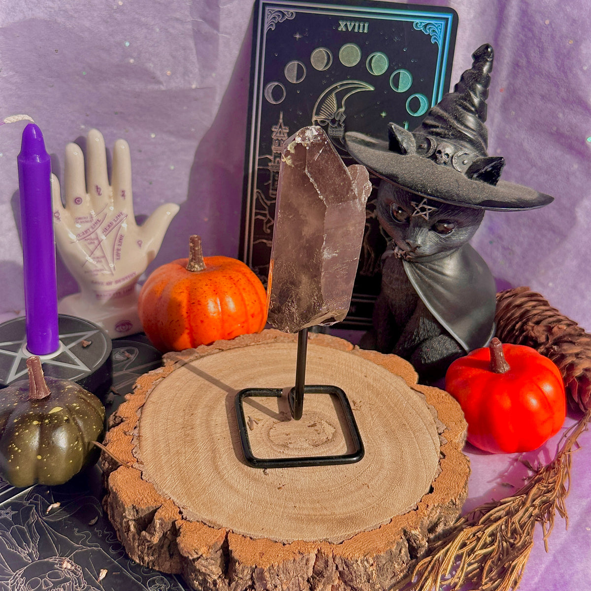 smoky quartz point on stand