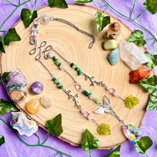 spring garden sun catcher - rose quartz, green aventurine & malachite