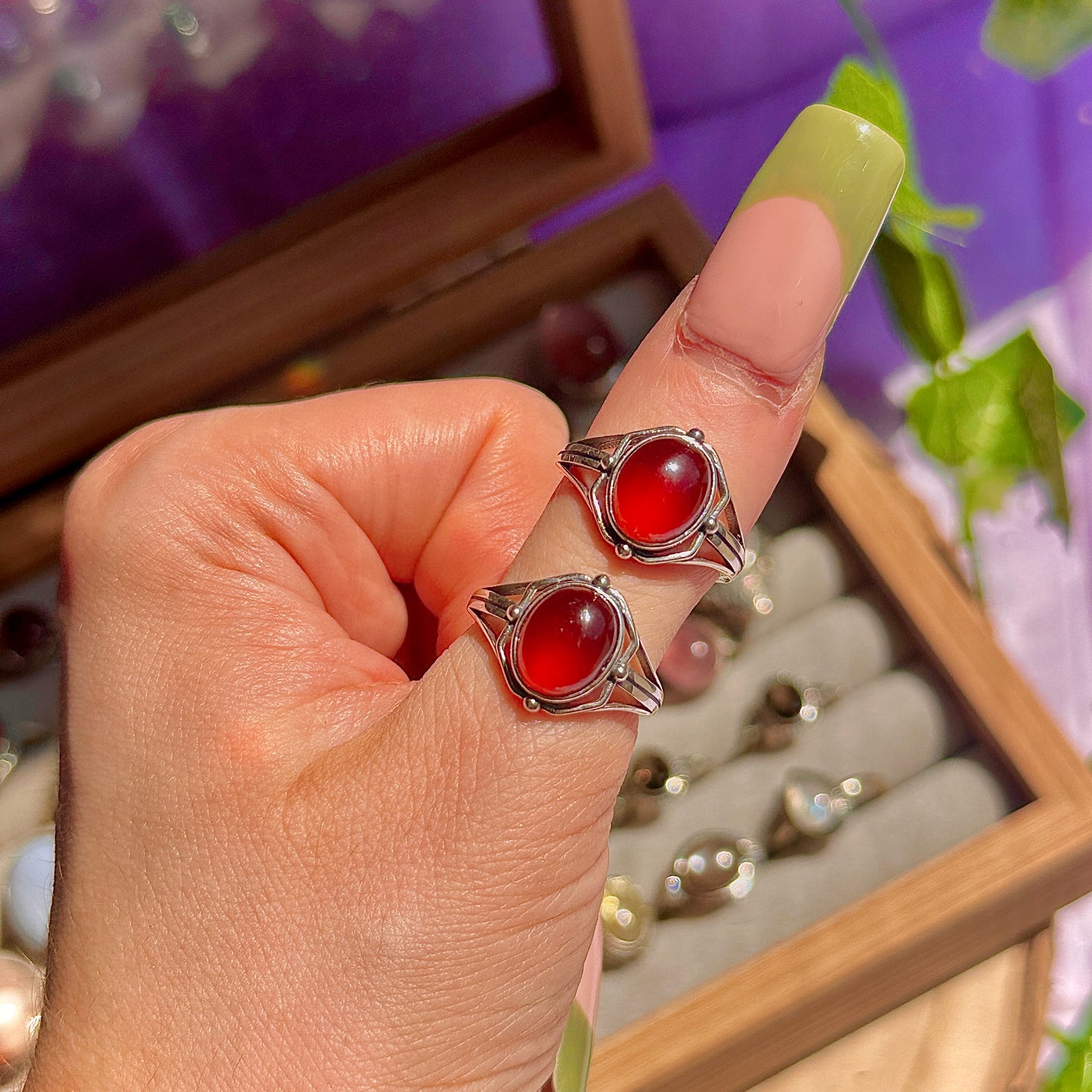 garnet 925 sterling silver adjustable ring ~ style b