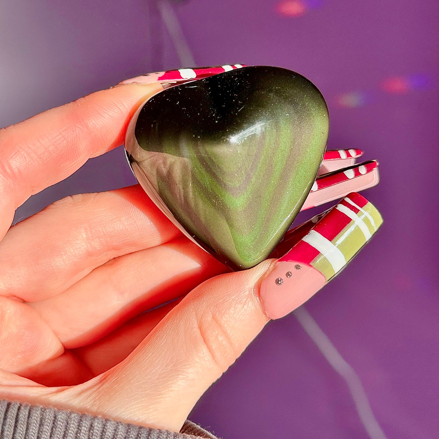 rainbow obsidian heart carvings C & D