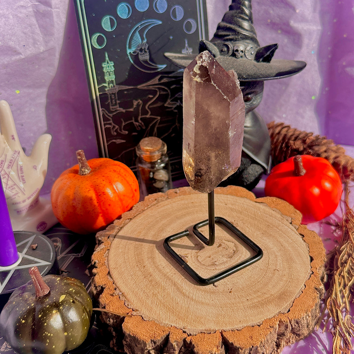 smoky quartz point on stand