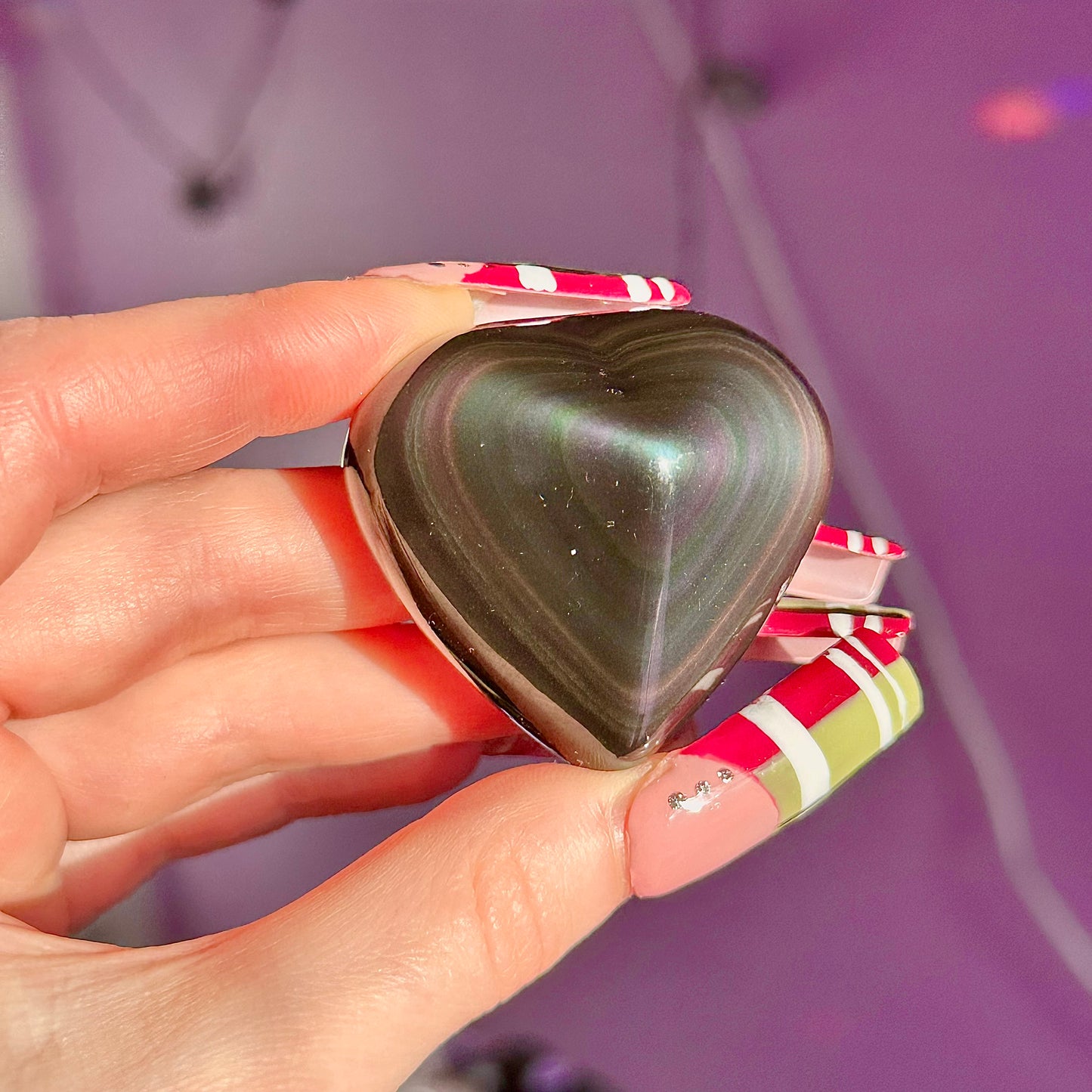 rainbow obsidian heart carvings C & D