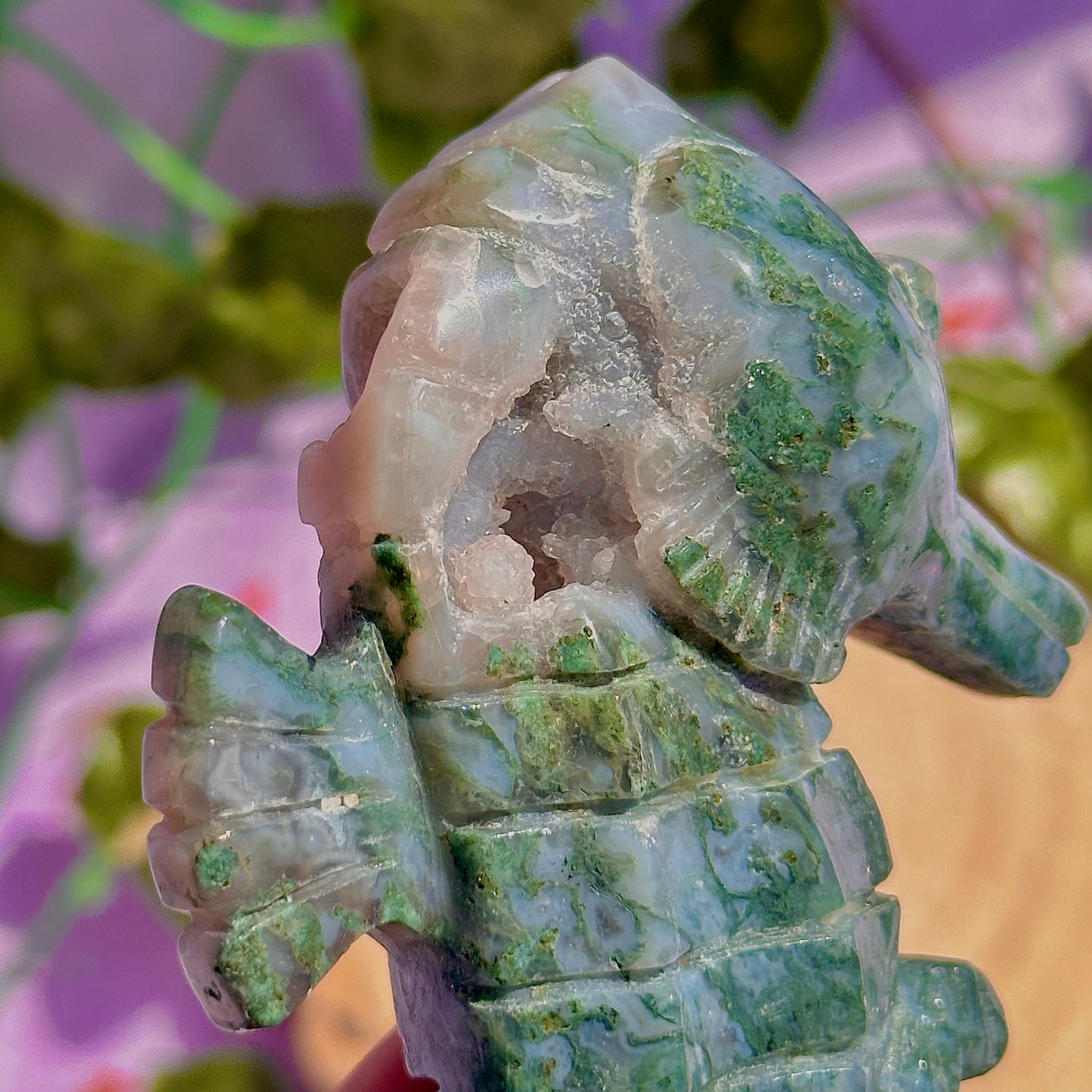 moss agate sea horse carving ~ self standing