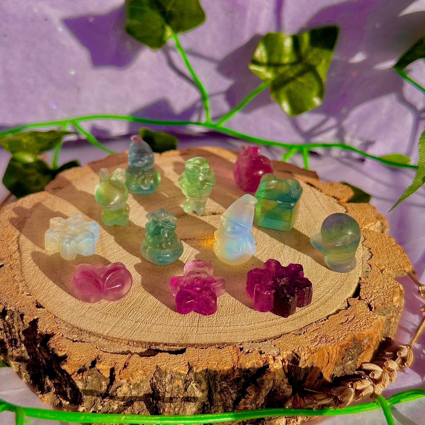 rainbow fluorite & opalite mini mystery christmas carvings ~ intuitively chosen