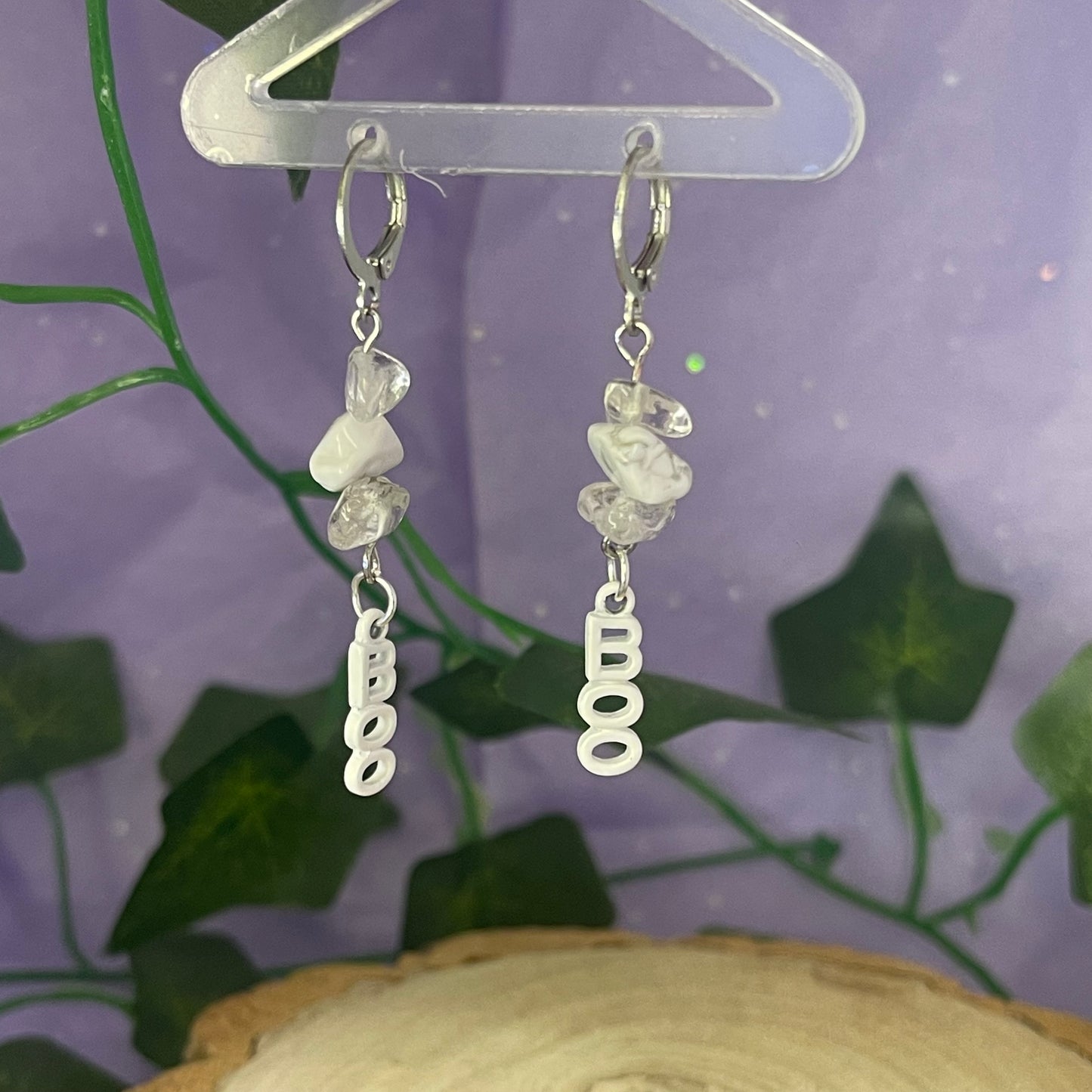 boo earrings (clear quartz & howlite)
