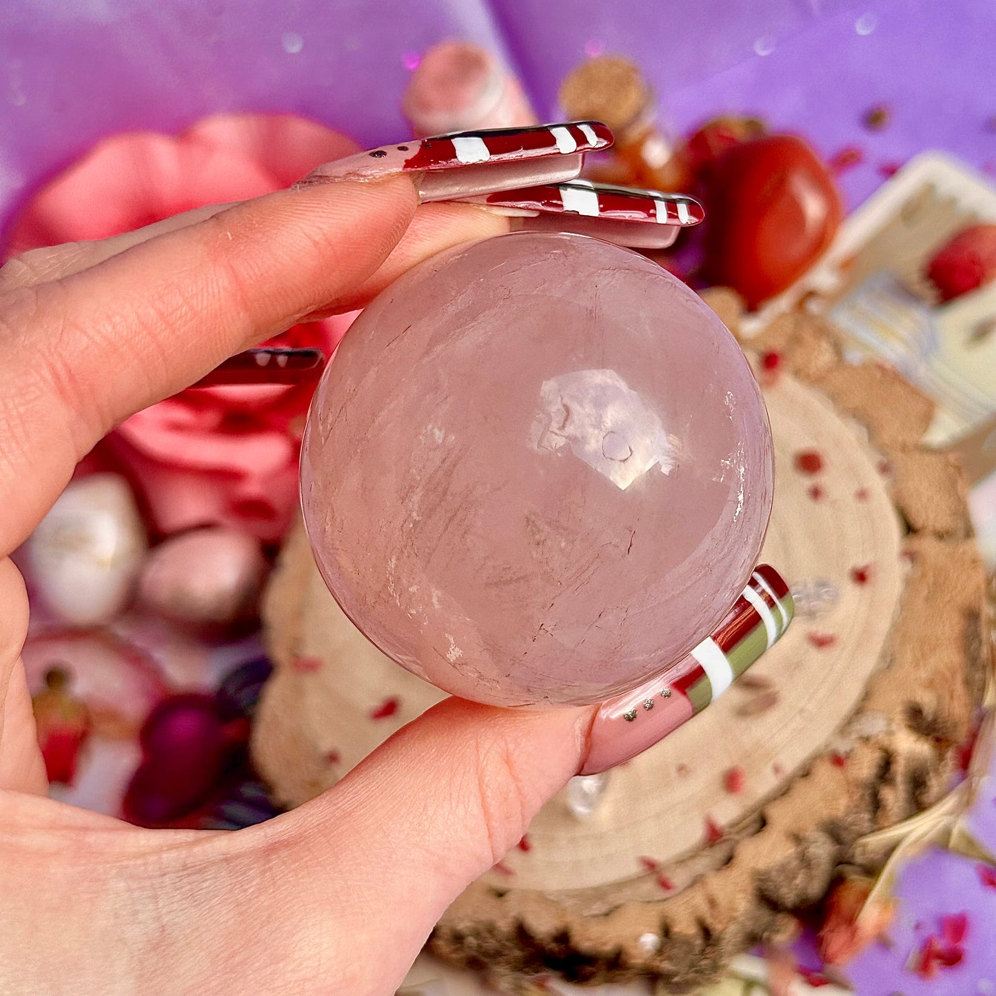 sphère de quartz rose astérisme étoile B