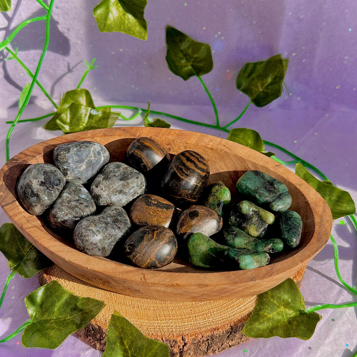 larvikite / stromatolite / emerald tumbles ~ preloved