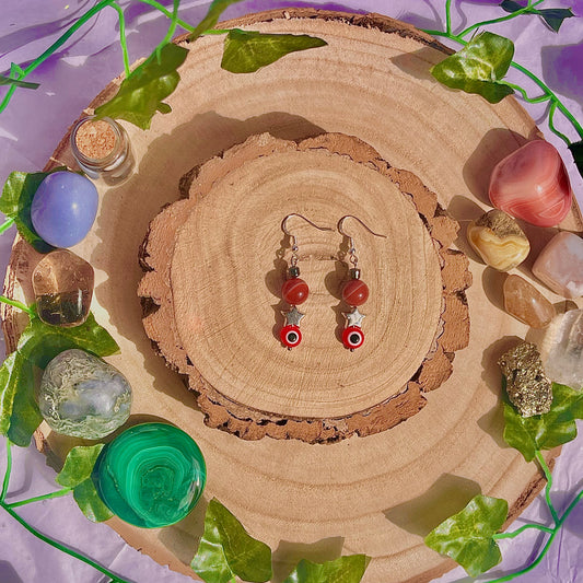 starry eyes earrings ~ carnelian & hematite on 925 hooks