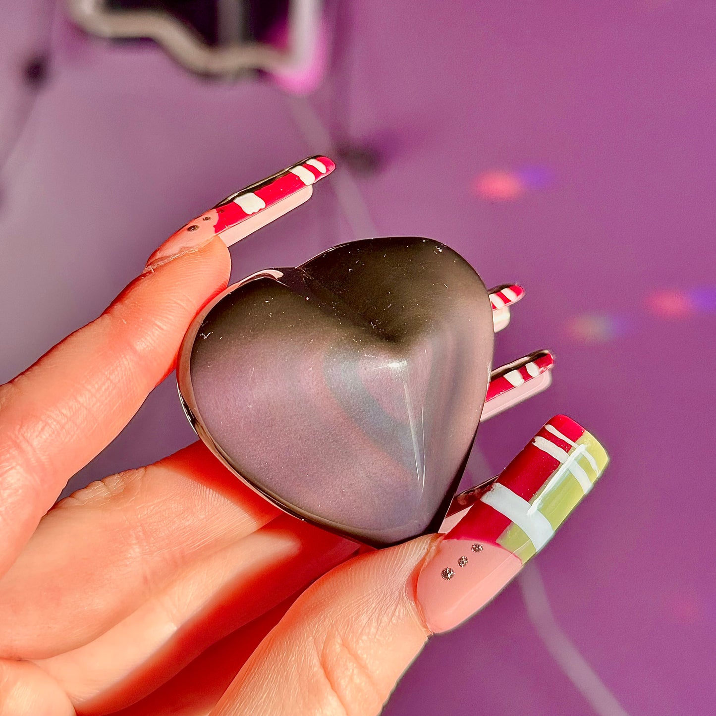 rainbow obsidian heart carvings A & B