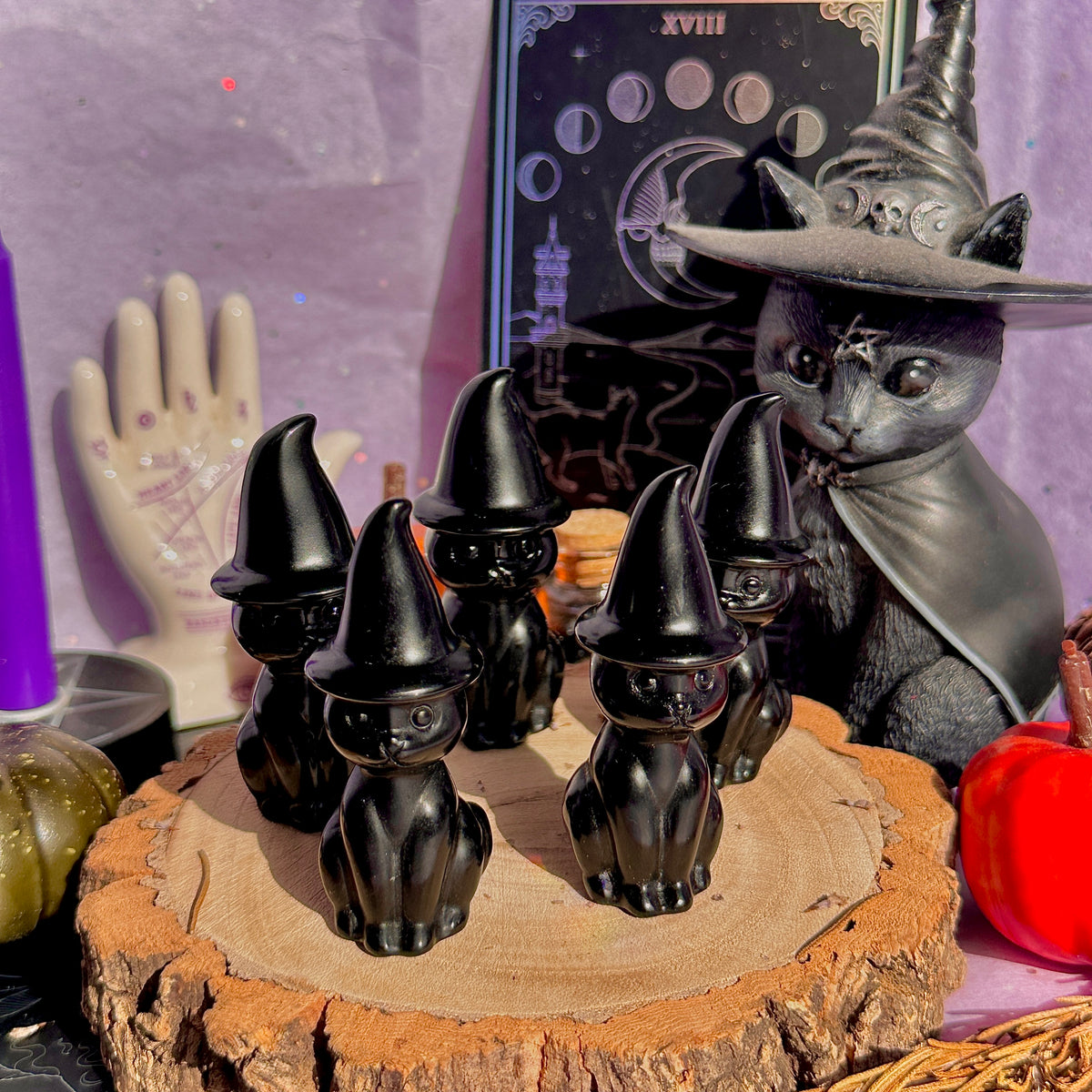 obsidian cat with witch hat carving ~ intuitively chosen