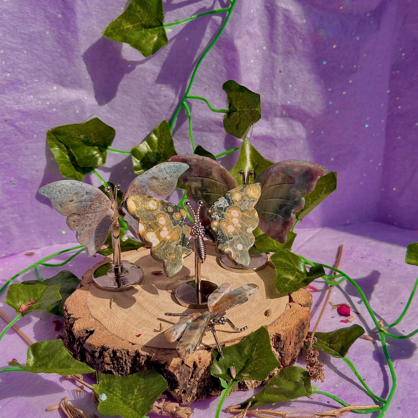 sea jasper butterflies on stand & dragon fly carving ~ choose your own