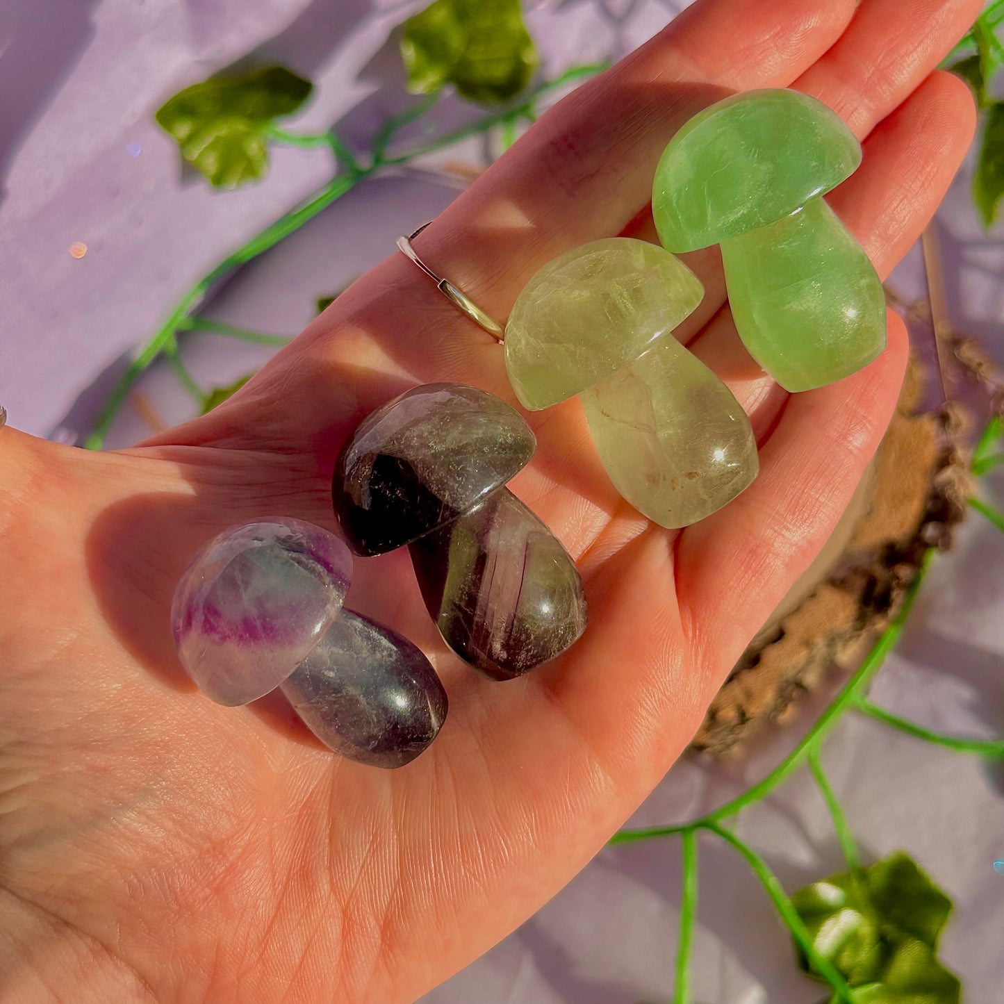 candy rainbow fluorite mushroom carvings ~ intuitively chosen