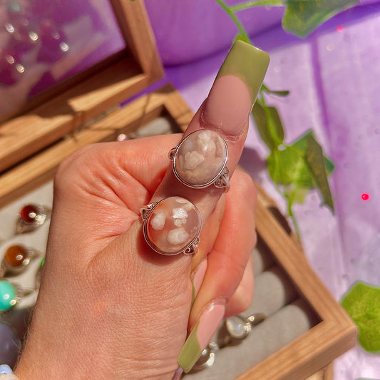 flower agate 925 sterling silver adjustable ring