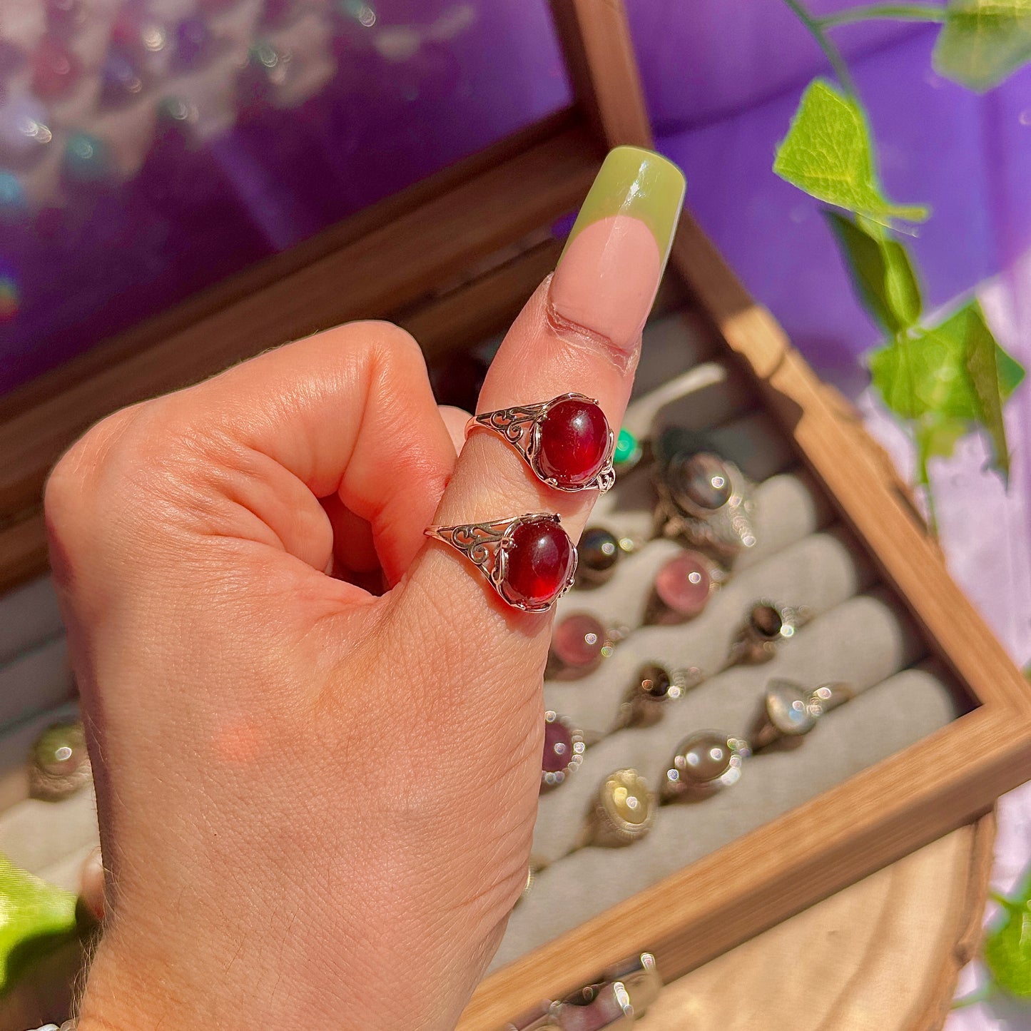 garnet 925 sterling silver adjustable ring ~ style a
