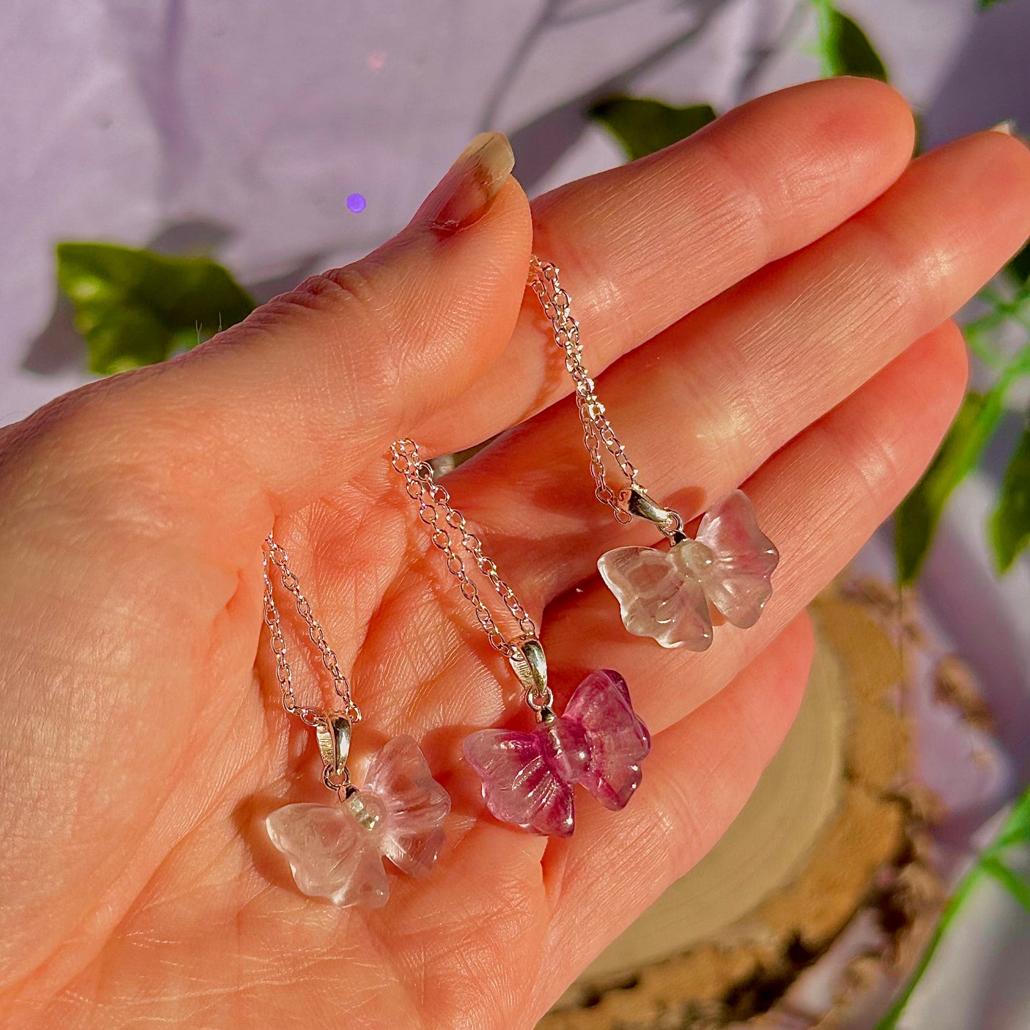 rainbow fluorite bow necklace ~ 925 silver plated 18 inch chain / intuitively chosen