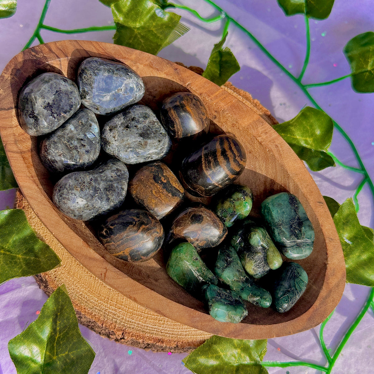 larvikite / stromatolite / emerald tumbles ~ preloved