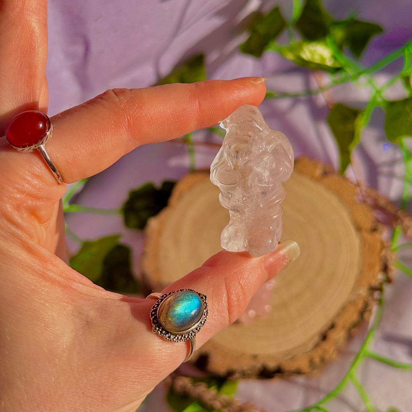 sculptures du père Noël, quartz rose et quartz clair ~ choisissez le vôtre