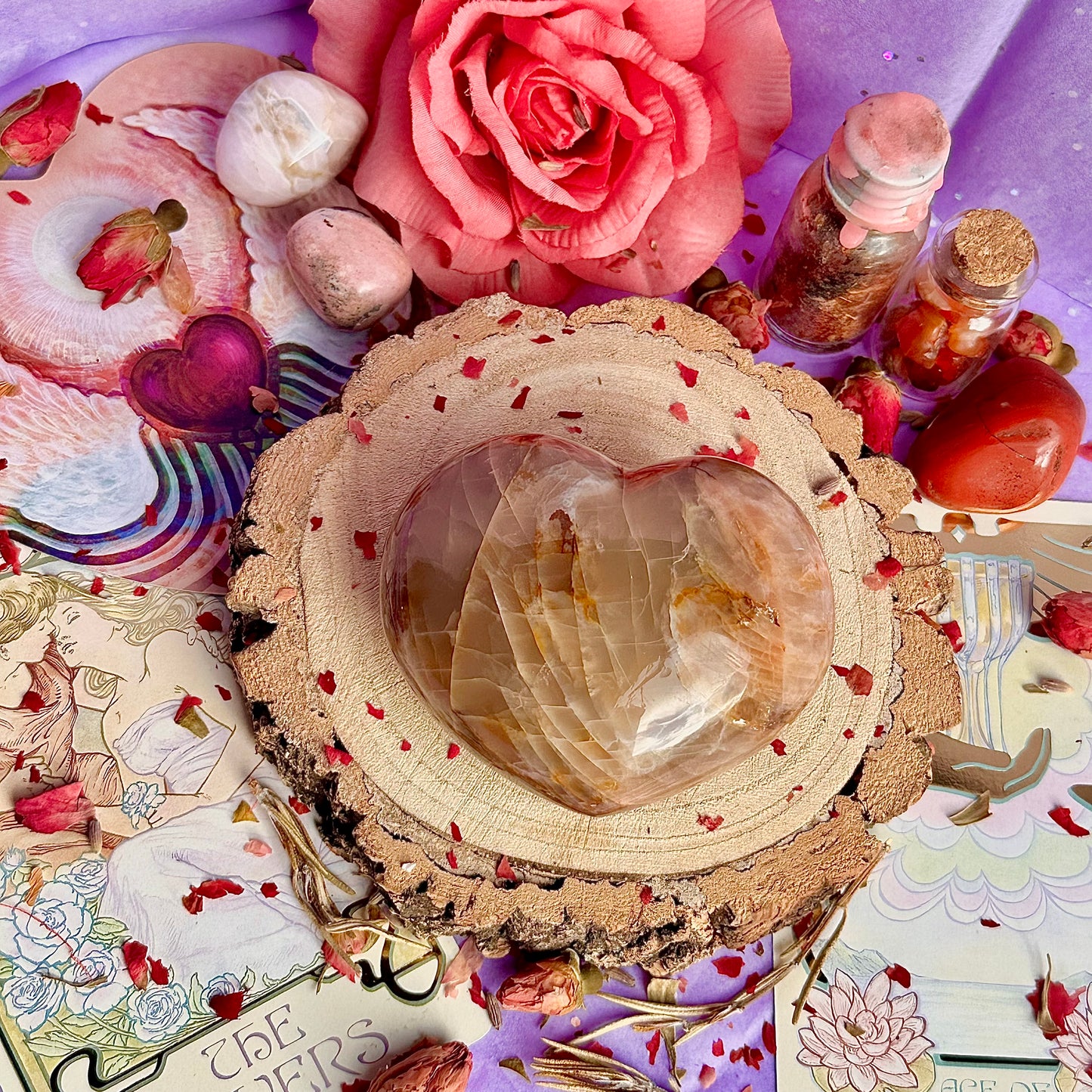 pink moonstone heart carving