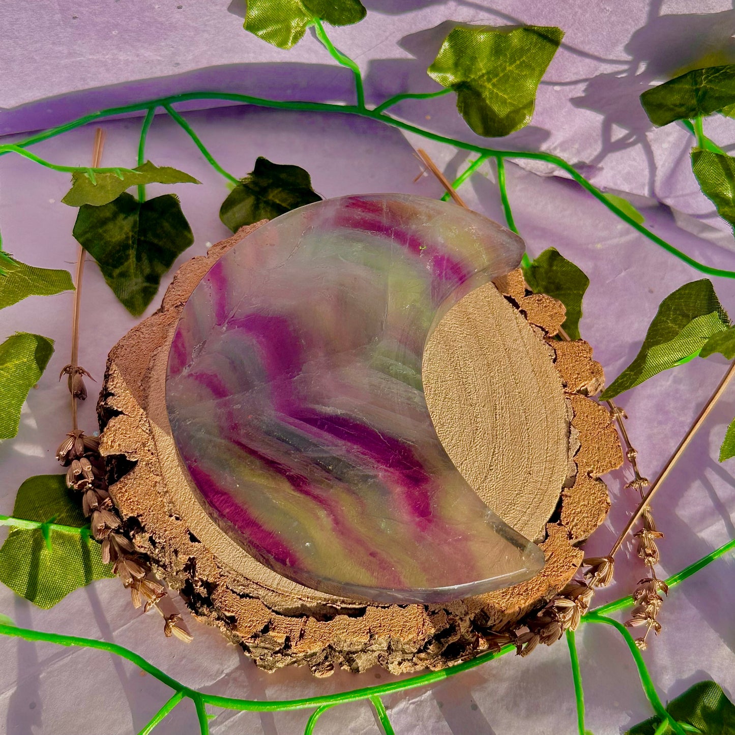 rainbow fluorite moon carving