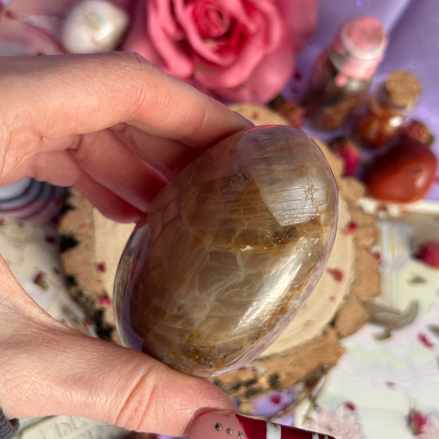 pink moonstone heart carving