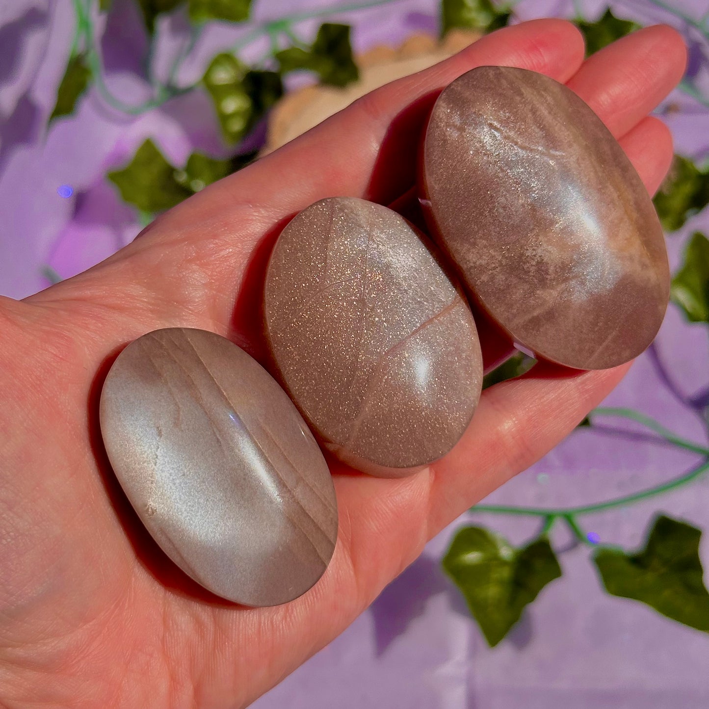 moonstone & sunstone palm stones ~ intuitively chosen