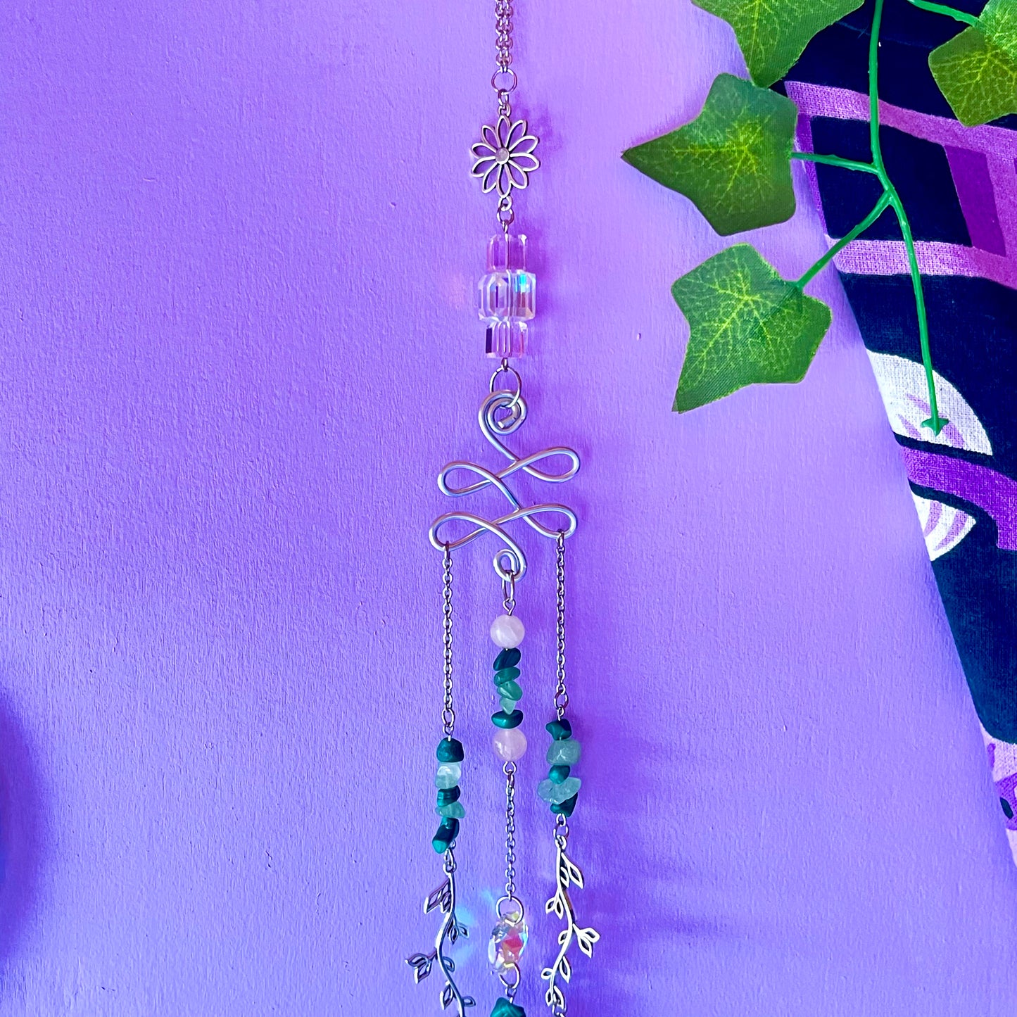 spring garden sun catcher - rose quartz, green aventurine & malachite