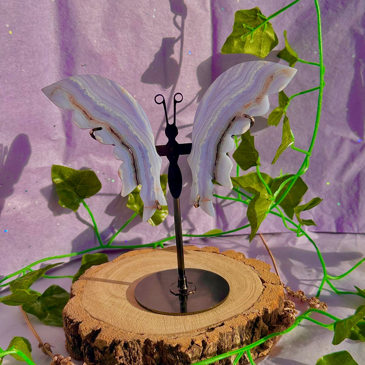 blue lace agate butterfly wings on stand B