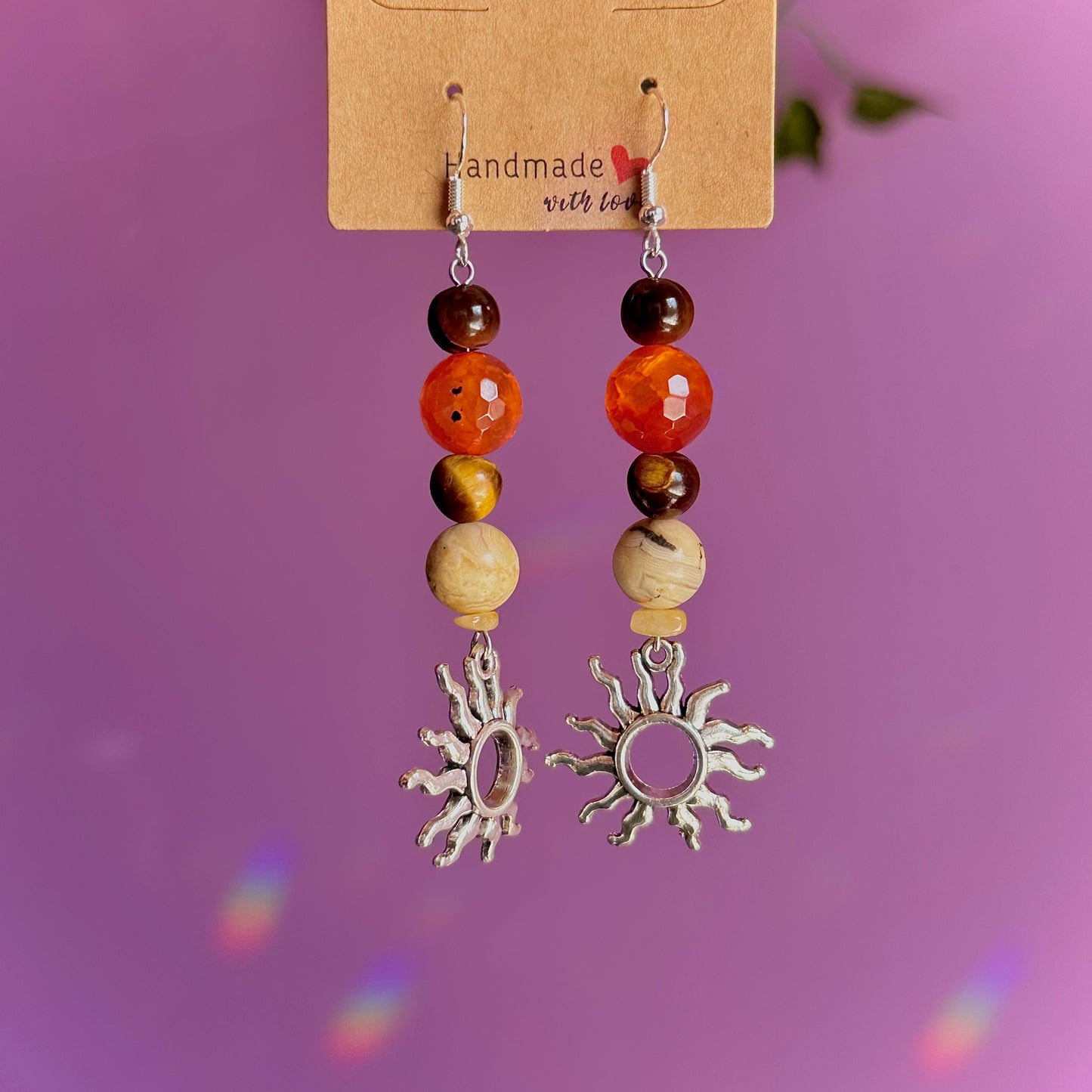 sunny days earrings on 925 hooks ~ tigers eye, crazy lace agate, carnelian and golden healer