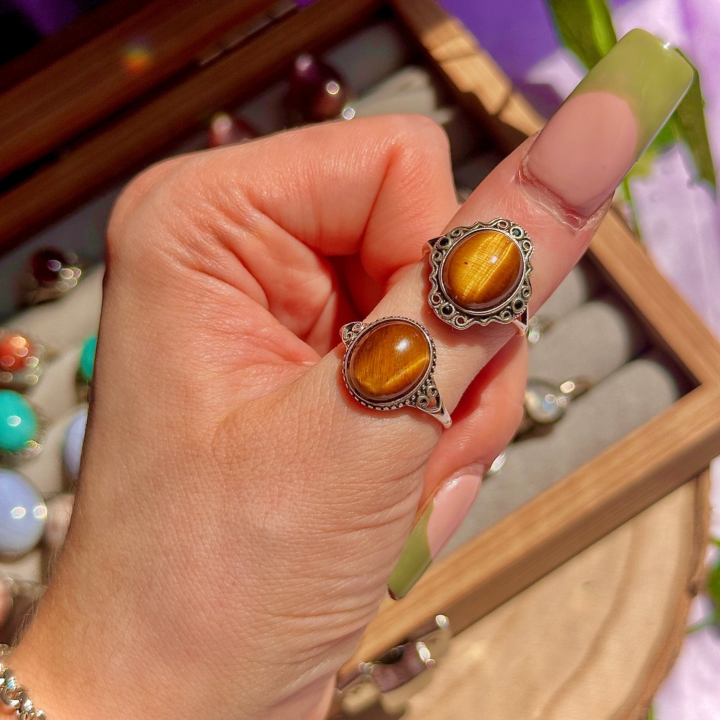 golden tigers eye 925 sterling silver adjustable ring