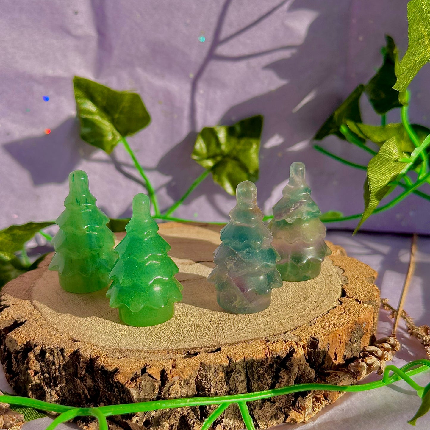 Sculptures de sapins de Noël, aventurine verte et fluorite arc-en-ciel ~ choisissez la vôtre