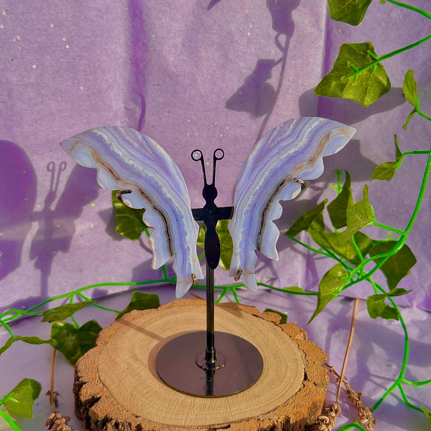 blue lace agate butterfly wings on stand B