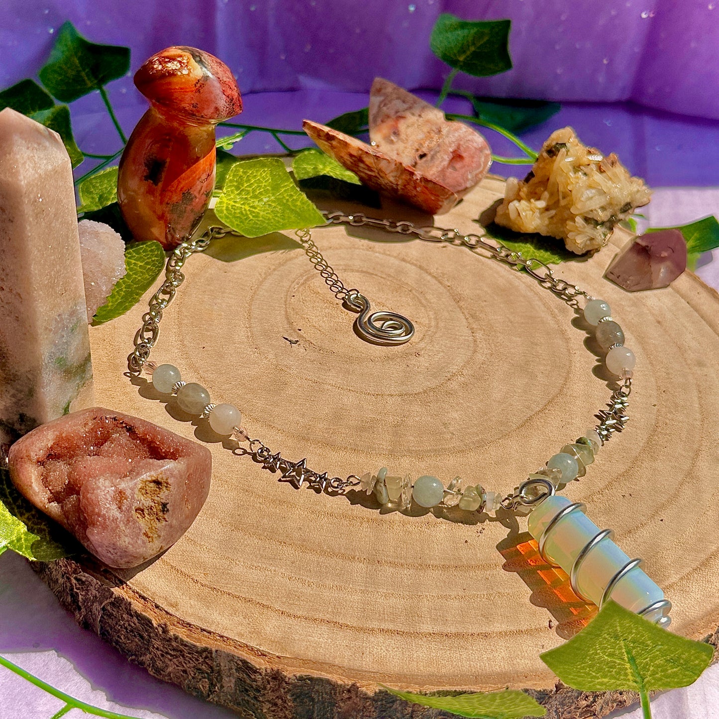 sparkle magick necklace ~ opalite, aquamarine, labradorite, rose quartz, larimar, moonstone, jade