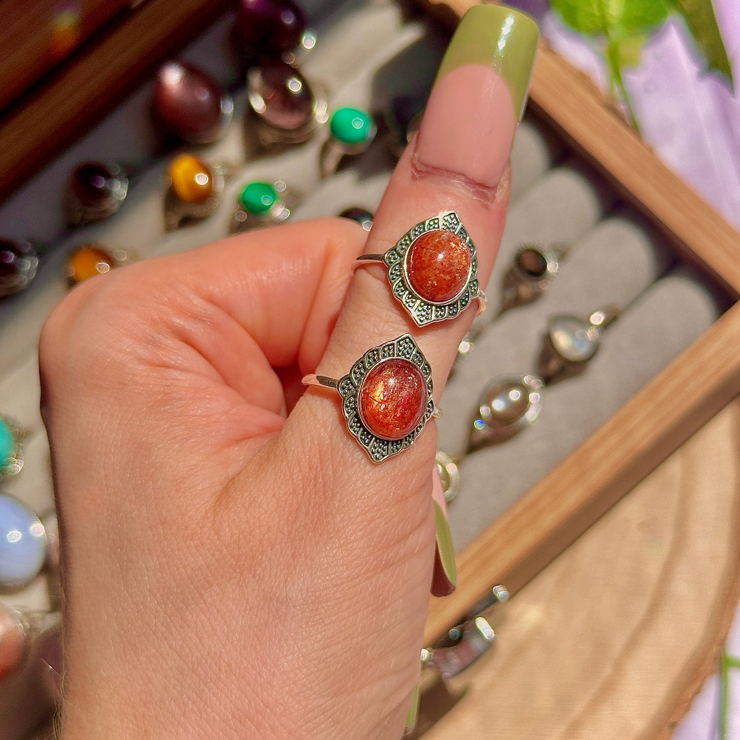 sunstone 925 sterling silver adjustable ring