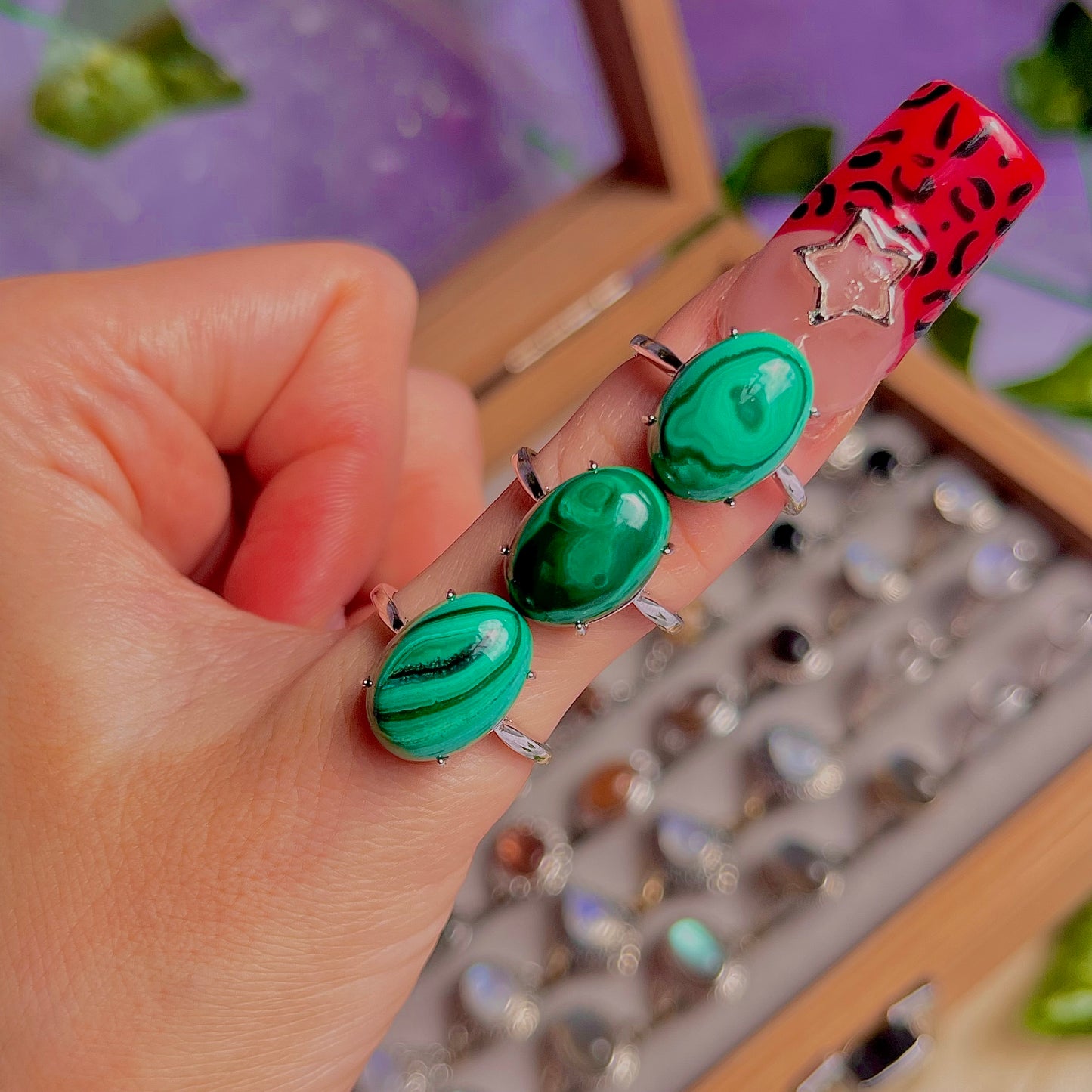 malachite ~ 925 sterling silver adjustable rings / choose your own