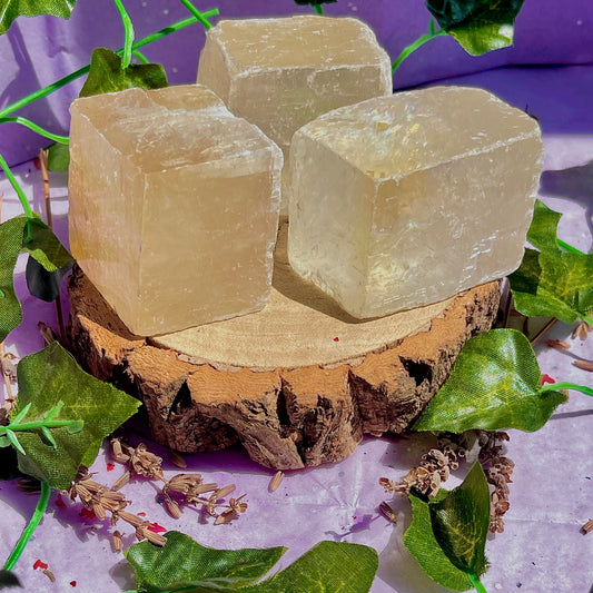 optical golden calcite natural rhombohedrons ~ medium